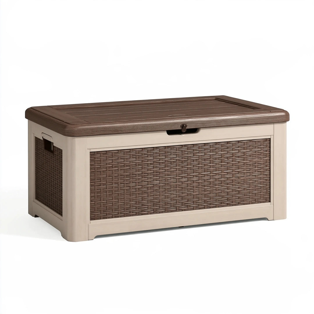 Garten Aufbewahrungsbox 120 x 56 x 64 cm aus Kunststoff Braun Beige mi – welmorven