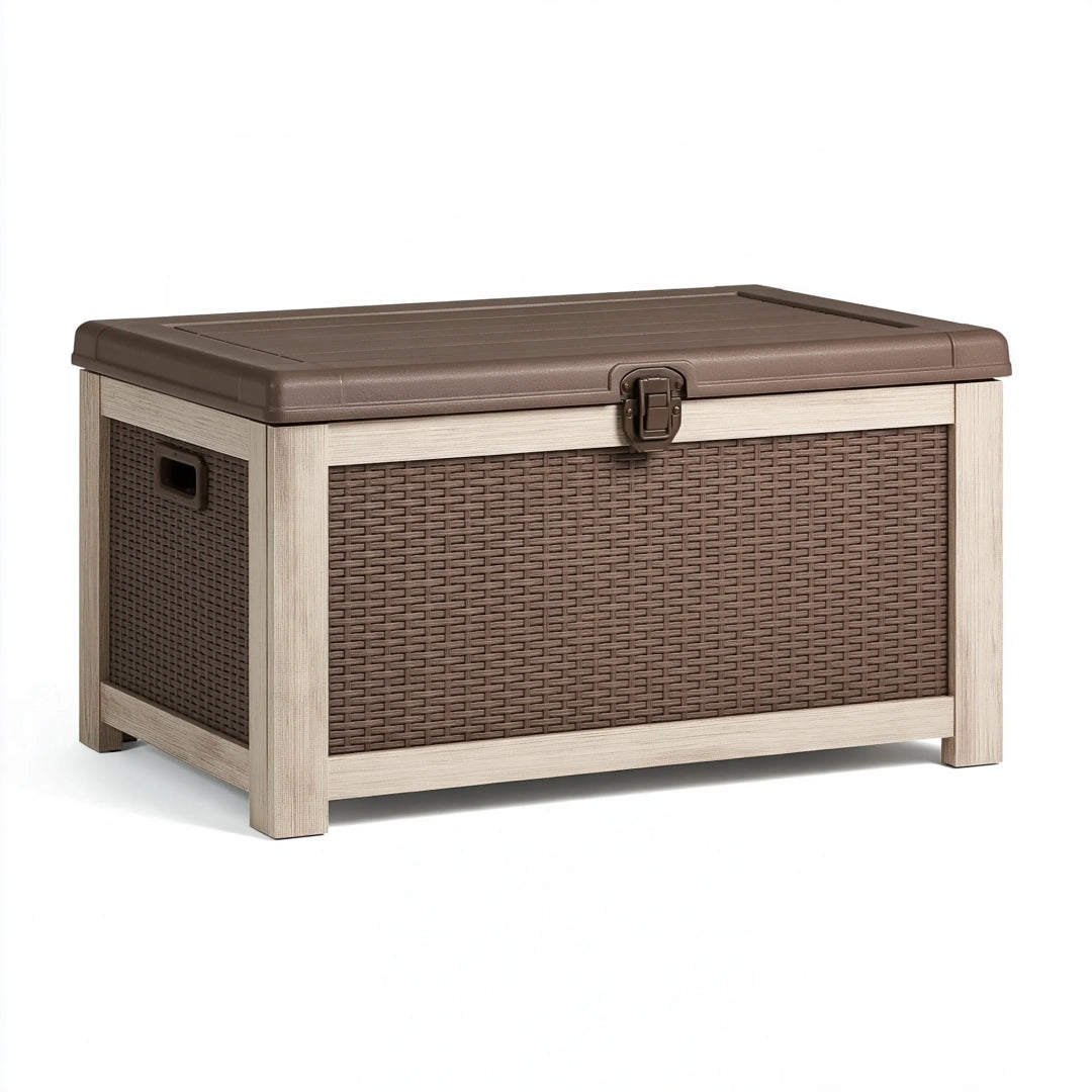 Aufbewahrungsbox 80 x 45 x 50 cm Kunststoff Braun Beige mit Deckel für – welmorven