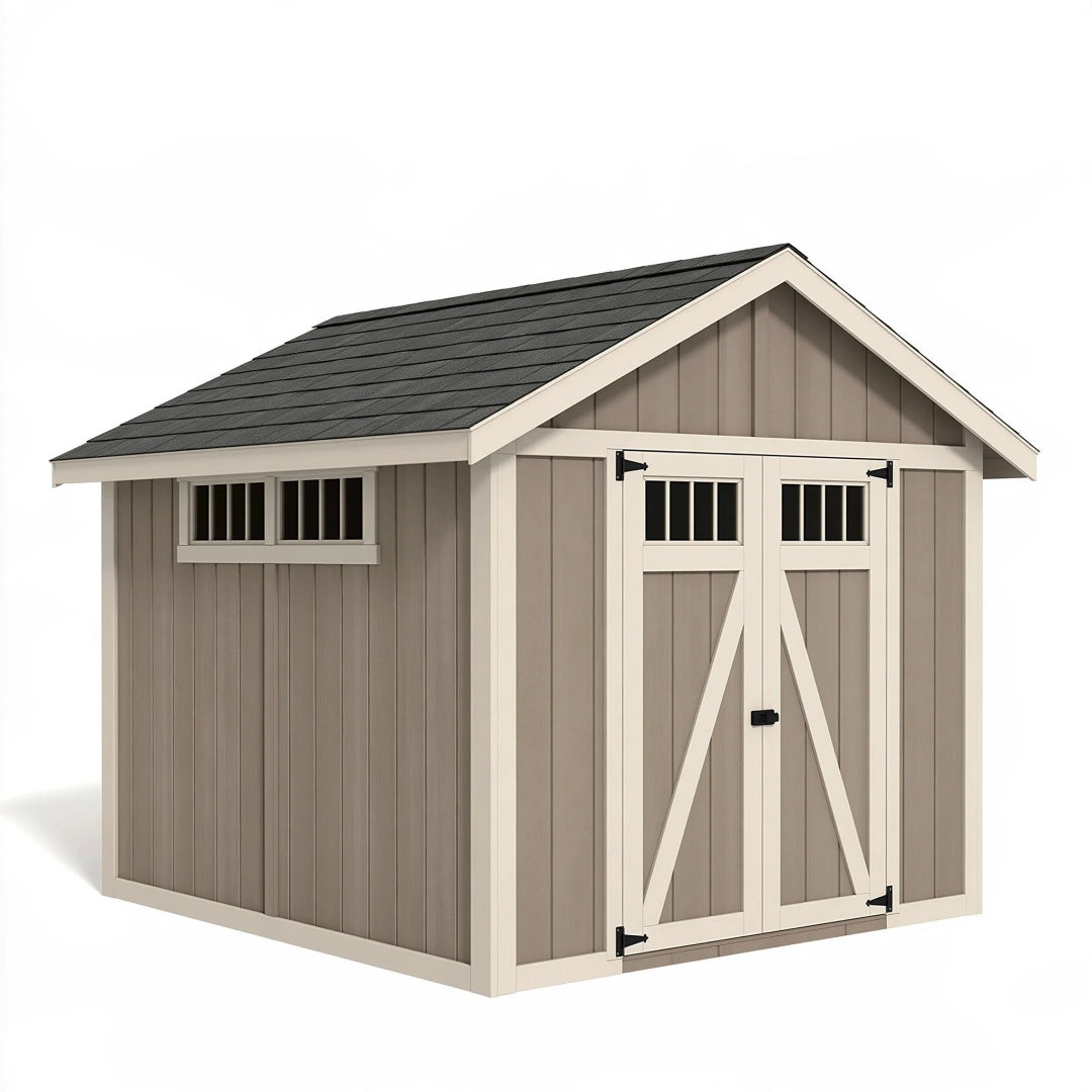Gartengerätehaus 213 x 165 x 190 cm Kunststoff Taupe Creme - wetterbeständiger Landhausstil