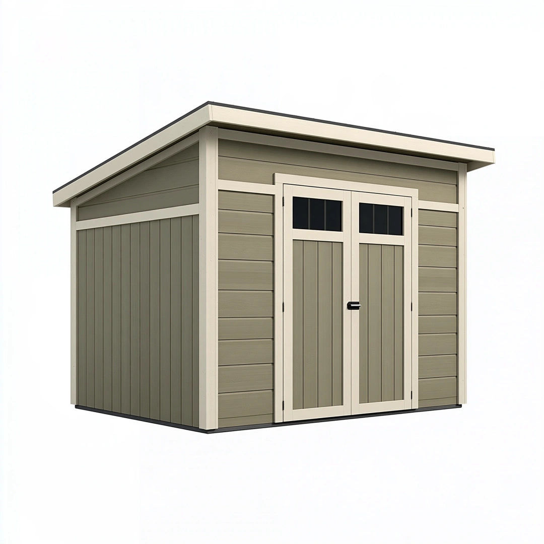 Gartengerätehaus 180 x 120 x 200 cm aus Kunststoff Beige mit Doppeltür und Pultdach