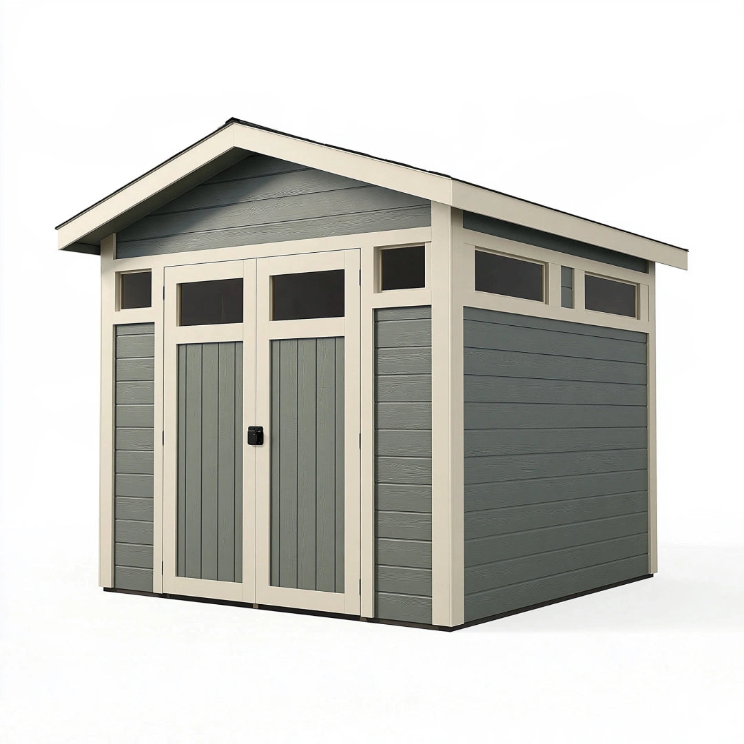 Gartenhaus 240 x 180 x 220 cm aus Kunststoff grau-beige mit Doppeltür modern