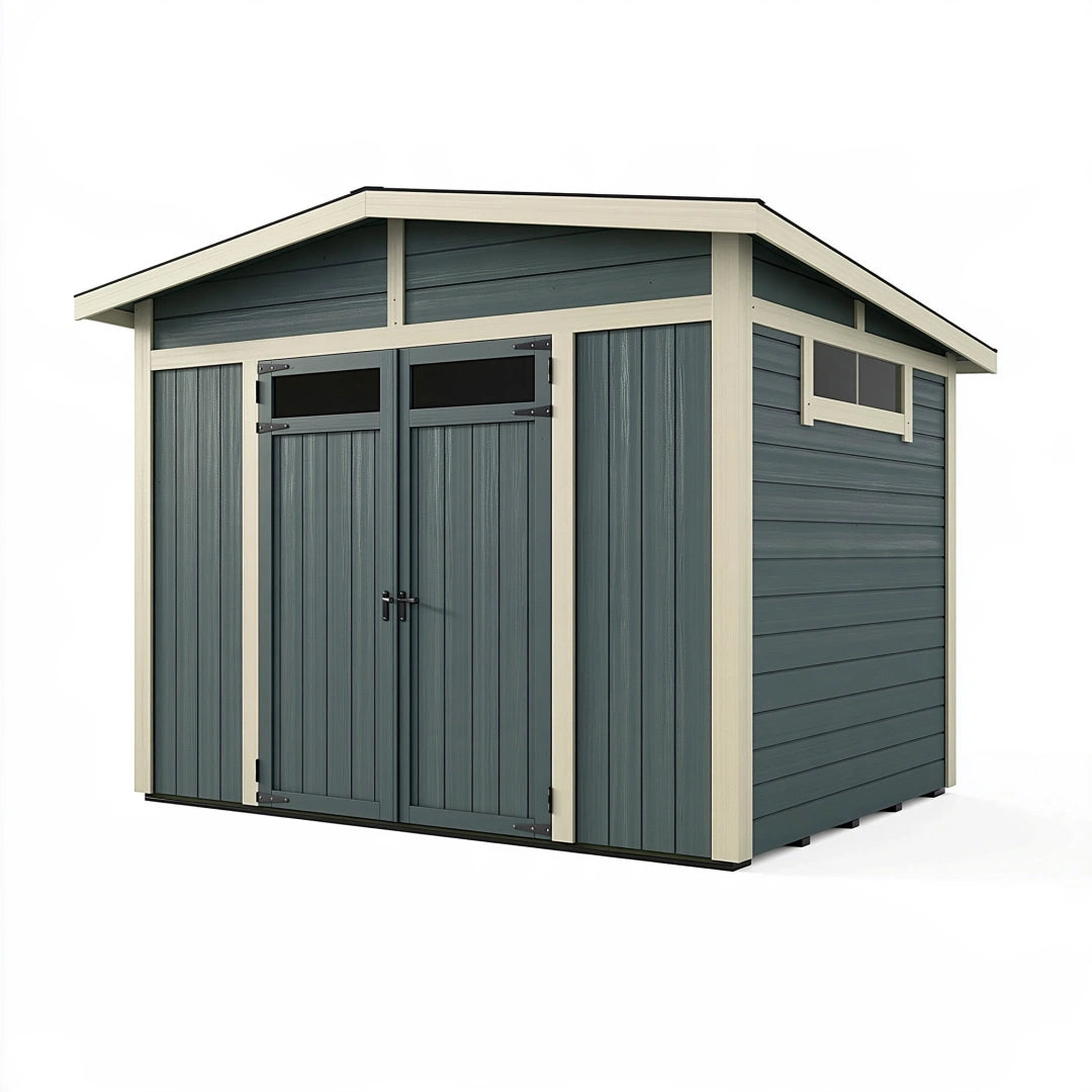 Gartengerätehaus 220 x 160 x 200 cm aus Kunststoff in Anthrazit Beige mit Doppeltür
