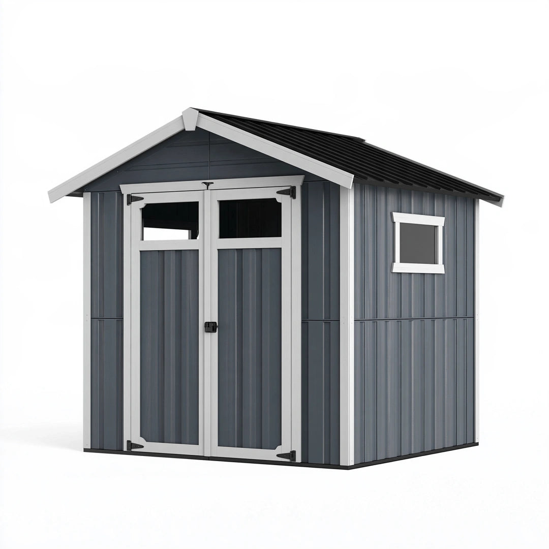 Metall Gartenhaus 200 x 150 x 190 cm Anthrazit Weiß mit Doppeltür und Fenster
