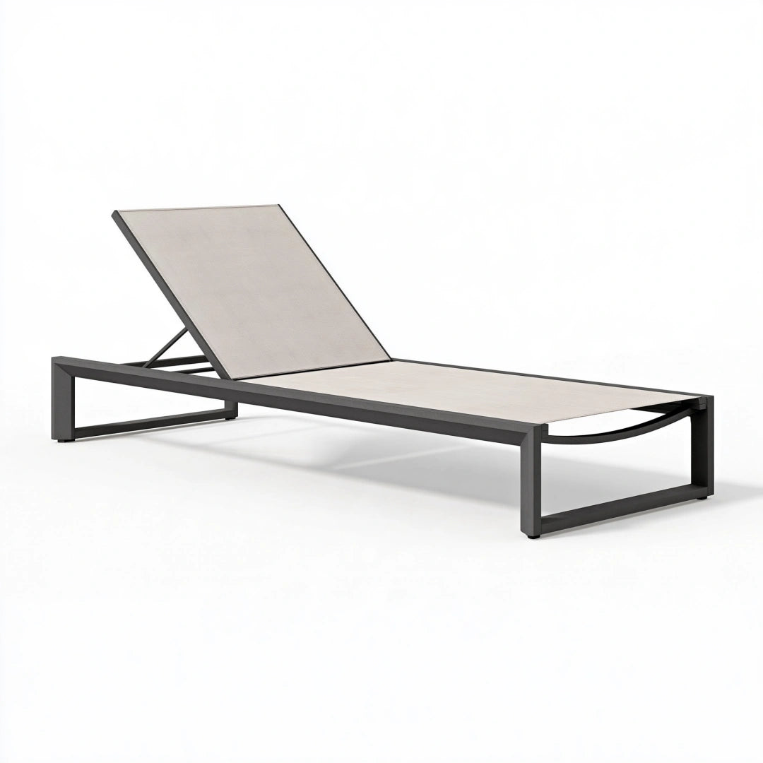 Sonnenliege 200 x 65 cm mit Textilgewebe Grau und Metallgestell verstellbar