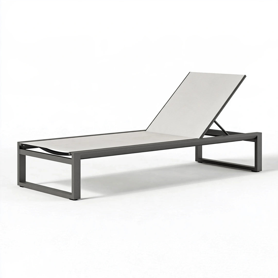 Gartenliege 200 x 70 x 35 cm mit Metallgestell in Schwarz Grau - verstellbare Sonnenliege mit Textilbespannung