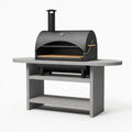Pizzaofen 160 x 90 x 165 cm aus Metall und Stein in Schwarz Grau mit Untergestell für den Außenbereich