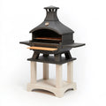 Gartenkamin 100 x 70 x 185 cm aus Stahl Schwarz mit Grillrost Thermometer und Seitenablagen