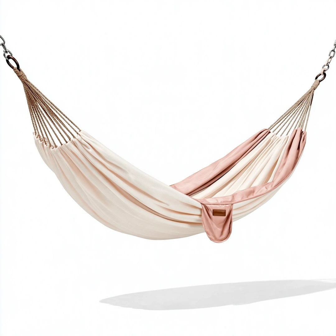 Hängematte 200 x 100 cm Baumwolle Creme/Rosé für Garten im Boho-Stil