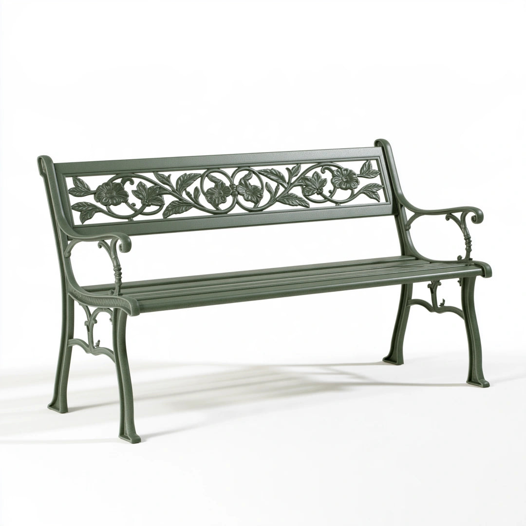 Gartenbank 122 x 60 x 83 cm aus Metall Grün mit Blumenornamenten im klassischen Stil