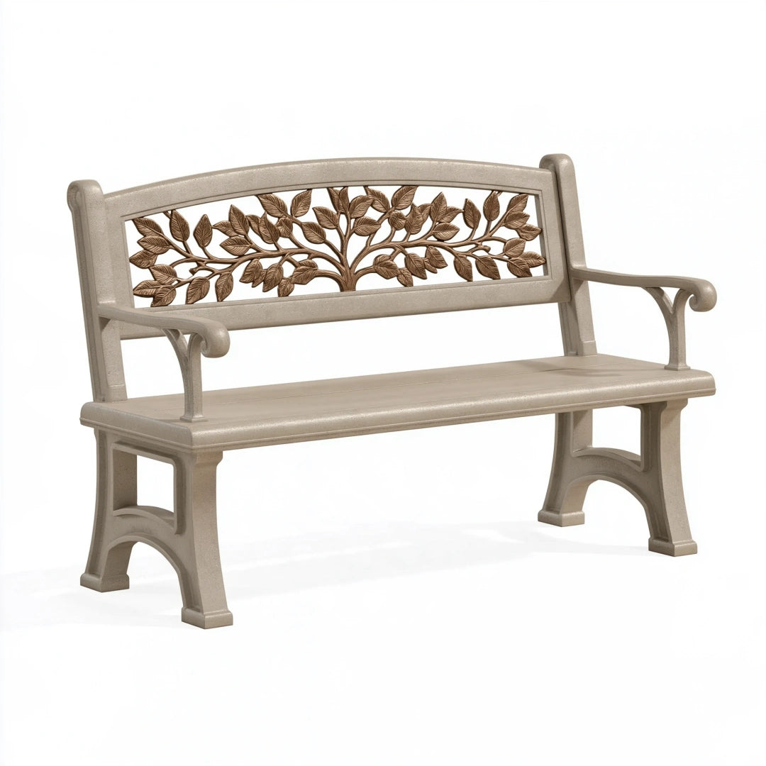 Gartenbank 120 x 60 x 88 cm aus Kunststoff Beige/Braun mit Baumrelief