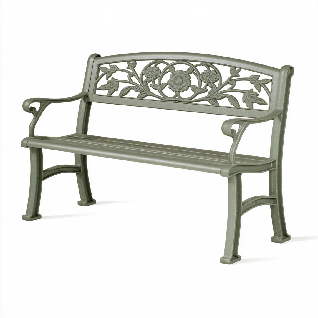 Gartenbank 122 cm Aluminiumguss Grün mit Blumenornamenten