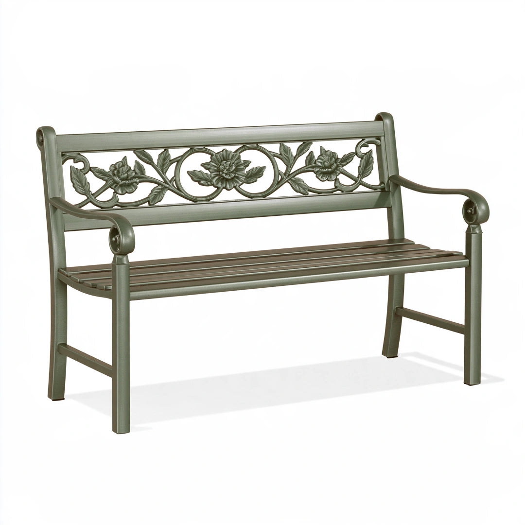 Gartenbank 122 x 60 x 89 cm Metall Grün mit Blumenornamenten